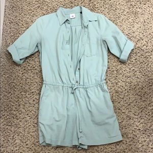 Blue button up romper